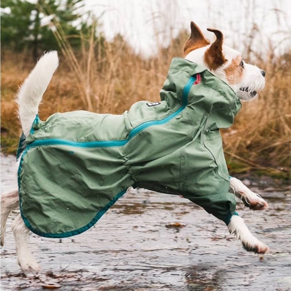 Hurtta ECO Dog Raincoat, green & teal, 18 inch